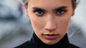 Person with focused eyes